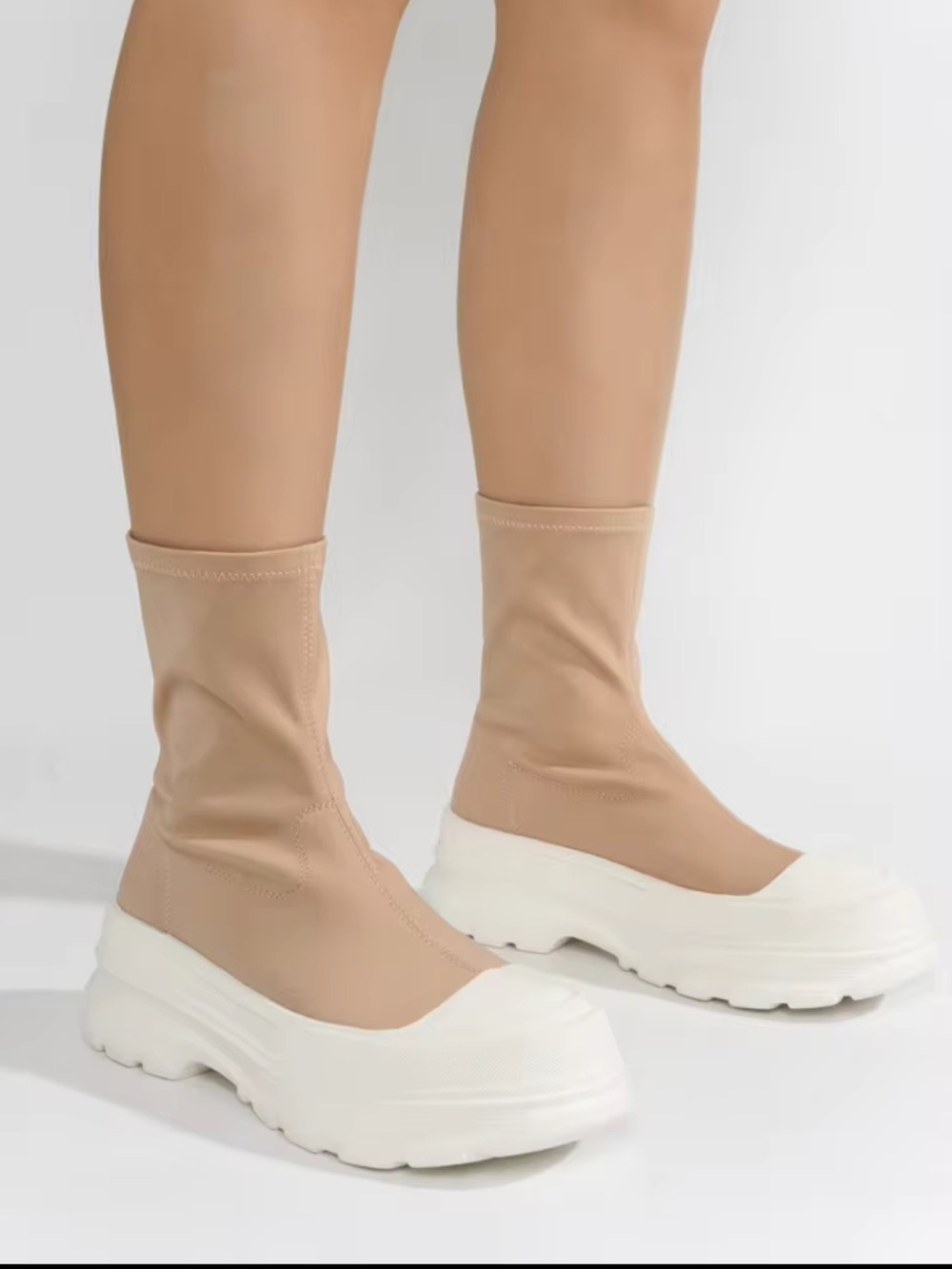 Cape Robbin Beige Sock-Style Platform Sneakers with White Sole